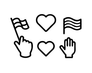 Illustration showing hearts, flags, and hand icons