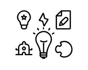 Icon set displaying creative idea, solution, and innovation