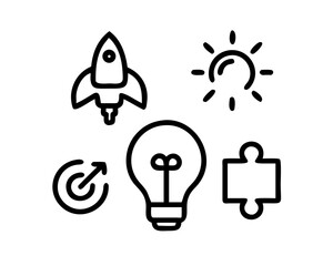 Icon set displaying business idea, innovation, and solution