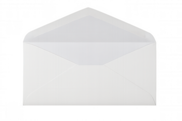 White envelope with open flap showing inside, ready for letter mail or important document delivery, communication concept
