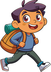 Happy School Kid Walking – Cartoon Vector for Education and Travel