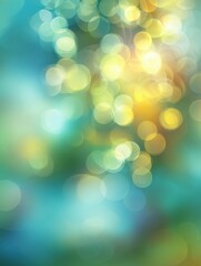 soft glowing bokeh lights with blurred pastel blue green and yellow background evoking calm and dreamy atmosphere