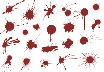 Red liquid drops and splashes isolated on white background, realistic or paint stains texture for horror and artistic design