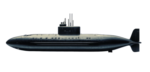 Submarine profile view on a black background