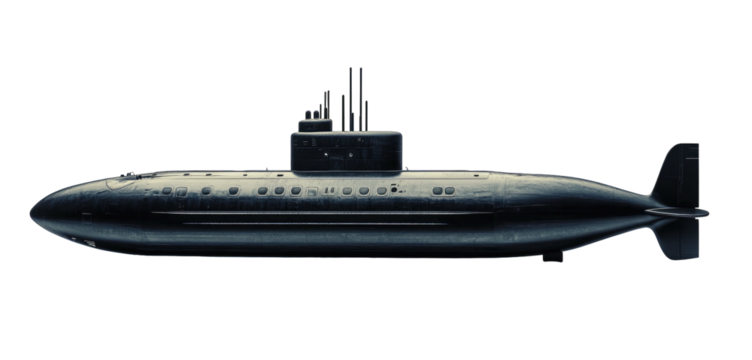 Submarine profile view on a black background