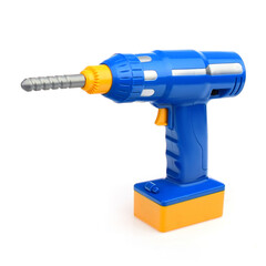 Blue electric toy screwdriver on a white background.
