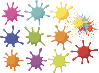Colorful paint splashes collection on white background, vibrant ink drops and creative artistic stains design for abstract art illustration