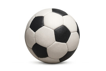 Fototapeta premium Classic black and white soccer ball showing textured surface for sports branding and competition, transparent background