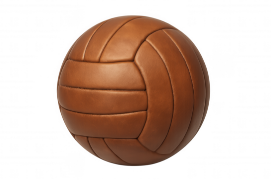 Vintage leather volleyball with classic design, depicting retro sports equipment and historical game play on transparent background