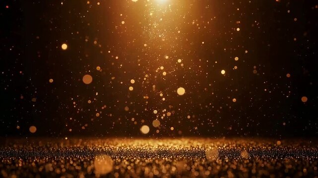 A golden, bokeh-filled background. Shimmering particles, lit from above. Focus on a grainy ground