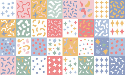 Fototapeta premium Abstract Curves and Sprinkles — Modern Pastel Pattern Set, textile prints, easily editable. 