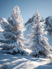 christmas trees in snow