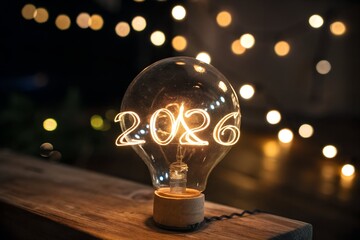 Light bulb with 2026 glowing numbers