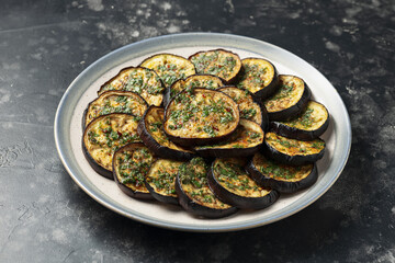 Roasted Eggplant with Chimichurri Sauce. Healthy Vegetarian Food