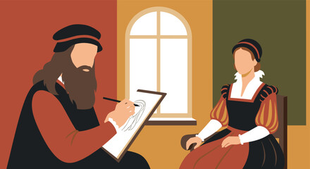 Renaissance Artist Captures Noblewoman's Portrait in Studio Setting