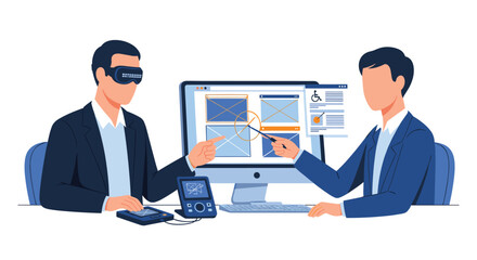 Two Professionals Analyzing Data and Using Virtual Reality Technology for Business Insights