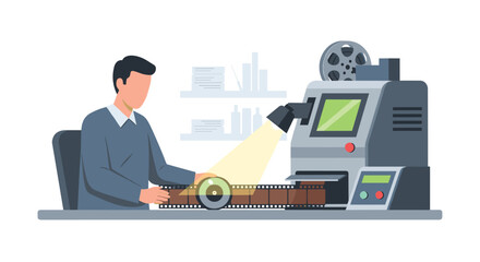 Film digitization process with a technician operating scanning equipment
