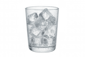 Glass of water with ice cubes, sketch drawing effect, cold refreshing drink, transparent background