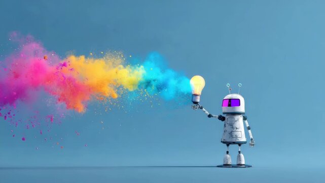 robot with bulb have a creative idea illustrated animation