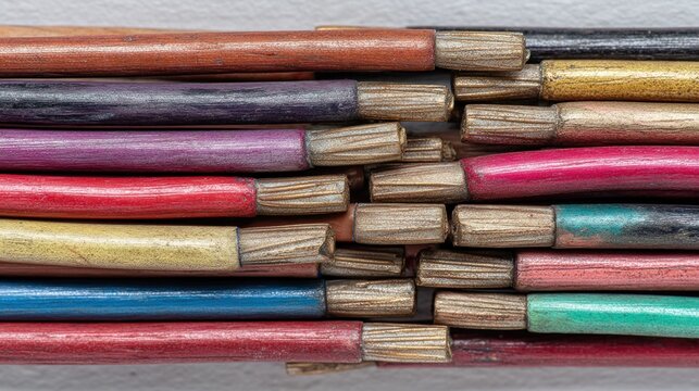 Close-up of a bundle of multicolored insulated wires, showing exposed ends and varying shades of color