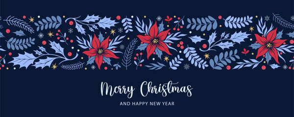 Obraz premium Festive floral Christmas banner