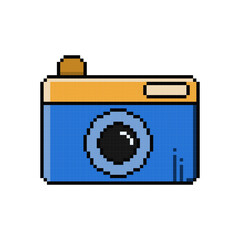 Pixel Art Retro Camera Vintage 8-Bit Blue Camera Illustration