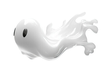 Obraz premium Glossy, white ghost with small black eyes floats against a stark black background