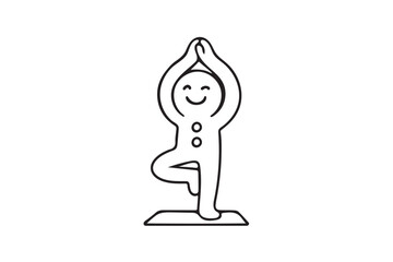 Line art Gingerbread doing yoga icon illustration on white background.