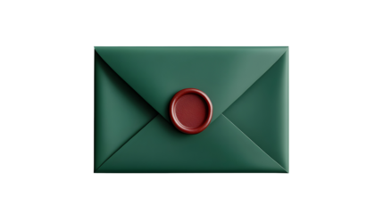 Classic green envelope with red seal in deep forest theme for elegant stationery design