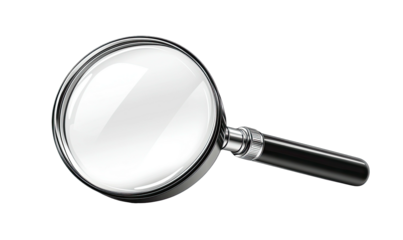 Reflective magnifying glass with a black handle isolated on black