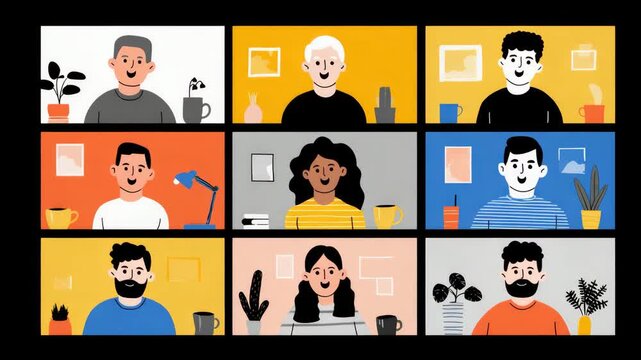 team of business people in a online meeting video conference illustrated animation