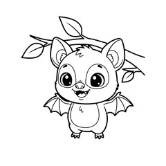 Friendly Cartoon Bat Coloring Page – Black Line Art on White