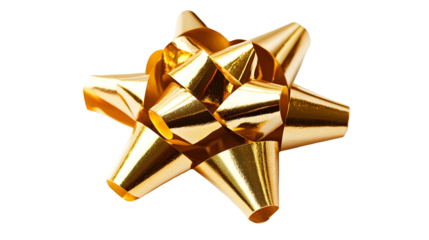 Shiny golden gift bow close up for festive decor and gift wrapping