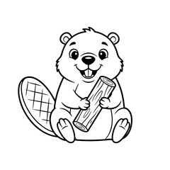 Friendly Cartoon Beaver Coloring Page – Black Line Art on White
