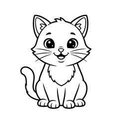 Friendly Cartoon Cat Coloring Page – Black Line Art on White