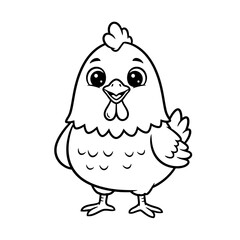 Friendly Cartoon Chicken Coloring Page – Black Line Art on White