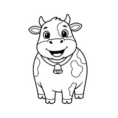 Friendly Cartoon Cow Coloring Page – Black Line Art on White