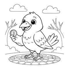 Friendly Cartoon Crow Coloring Page – Black Line Art on White
