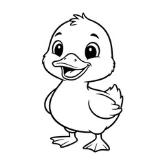 Friendly Cartoon Duck Coloring Page – Black Line Art on White