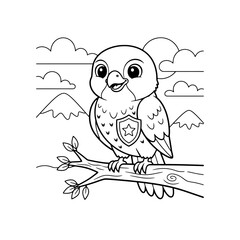 Friendly Cartoon Falcon Coloring Page – Black Line Art on White