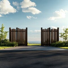 Step into serenity with this inviting gateway to a breathtaking view, perfect for landscape design, real estate marketing and peaceful retreat themes