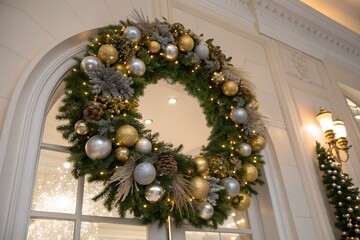 Christmas wreath with golden ornaments