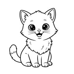 Friendly Cartoon Kitten Coloring Page – Black Line Art on White