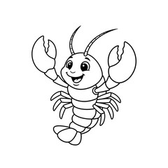 Friendly Cartoon Lobster Coloring Page – Black Line Art on White