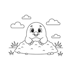 Friendly Cartoon Mole Coloring Page – Black Line Art on White