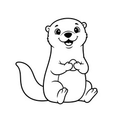 Friendly Cartoon Otter Coloring Page – Black Line Art on White