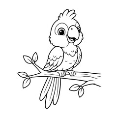 Friendly Cartoon Parrot Coloring Page – Black Line Art on White