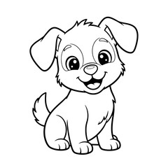 Friendly Cartoon Puppy Coloring Page – Black Line Art on White