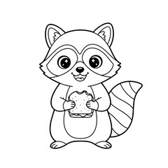Friendly Cartoon Raccoon Coloring Page – Black Line Art on White
