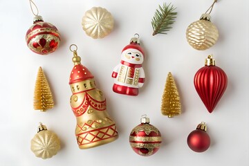 Christmas ussr baubles and ornaments on white